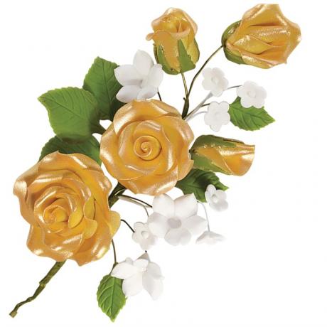 Gold Roses and Forget-me-not Spray