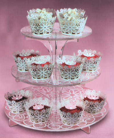 Cup Cake Stand with Lace Flowers Cup Cakes