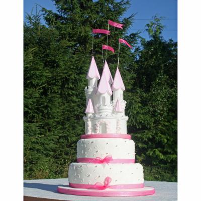 Fairytale Castle 2 Tier Wedding Cake in Cerise Pink