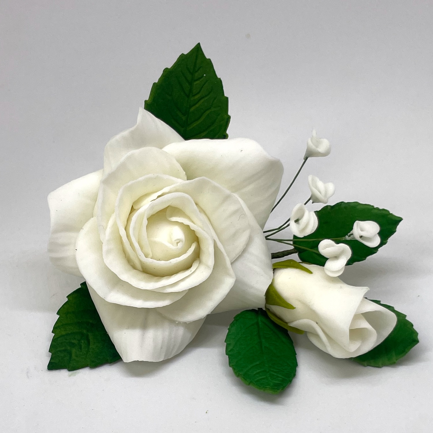 White Sugar Rose and Baby's Breath Spray