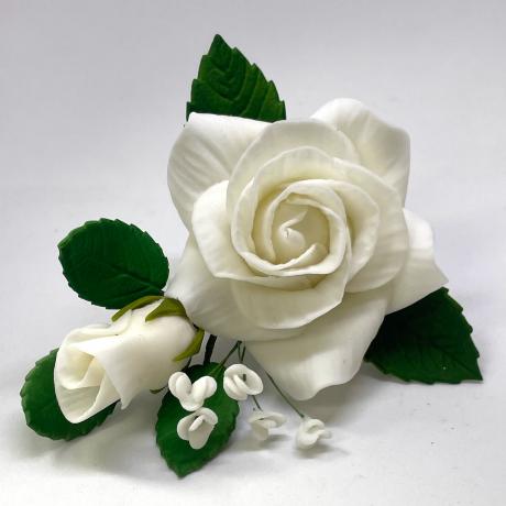 White Sugar Rose and Baby's Breath Spray