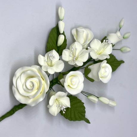 Ivory Rose and Dogwood Spray