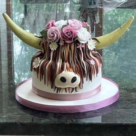 Pink Highland Cow Wedding Cake