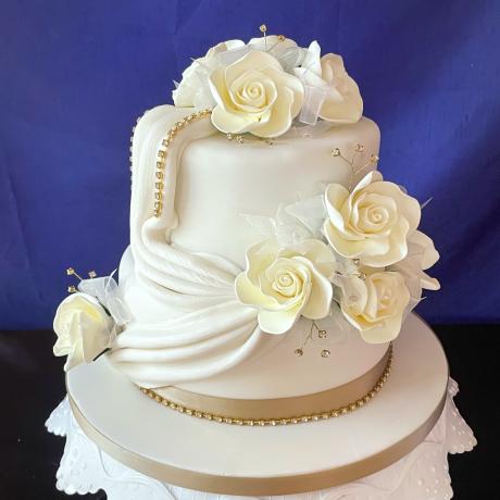 Gold Diamante Drape Wedding Cakes - Gretna