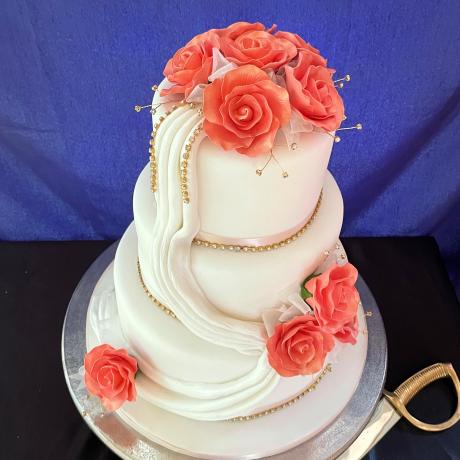 3 Tier Diamante Sparkle Wedding Cake with Rose Gold Roses