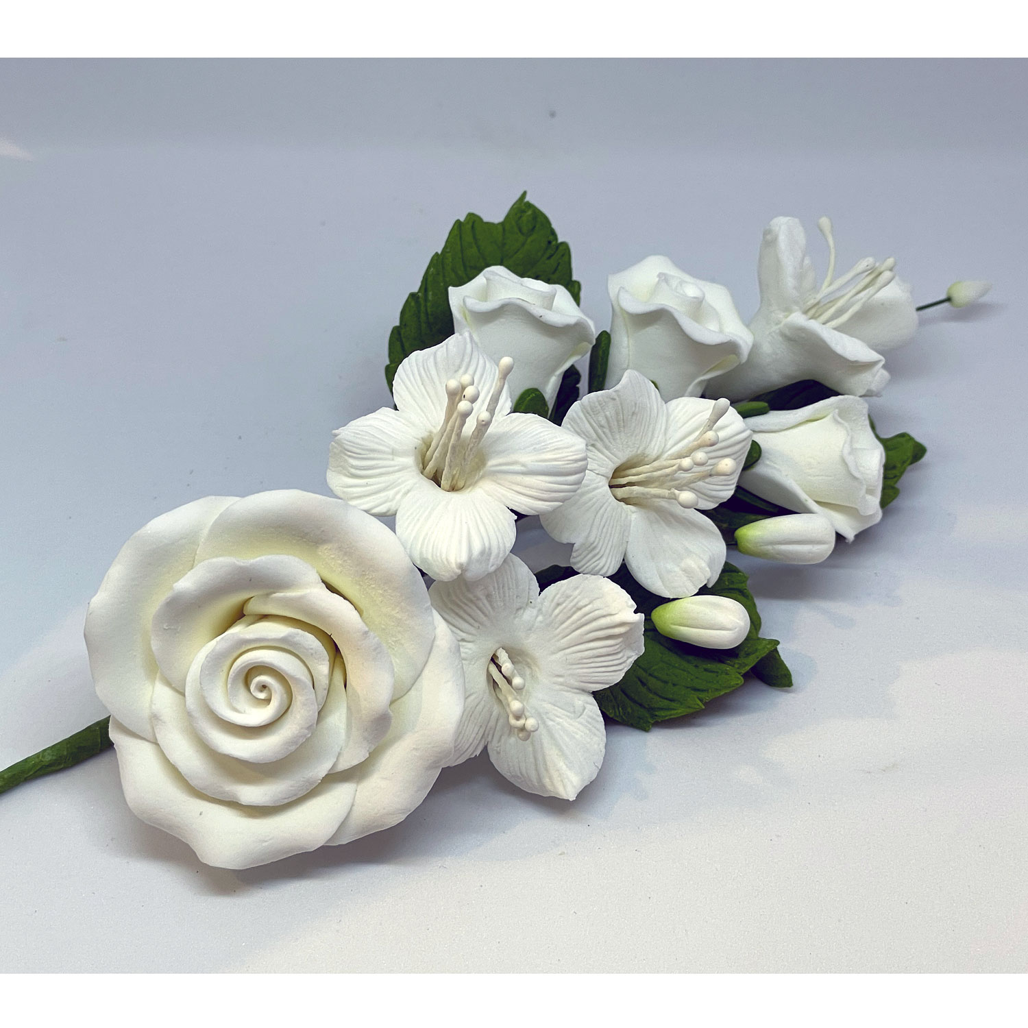 Bridal White Rose and Dogwood Spray