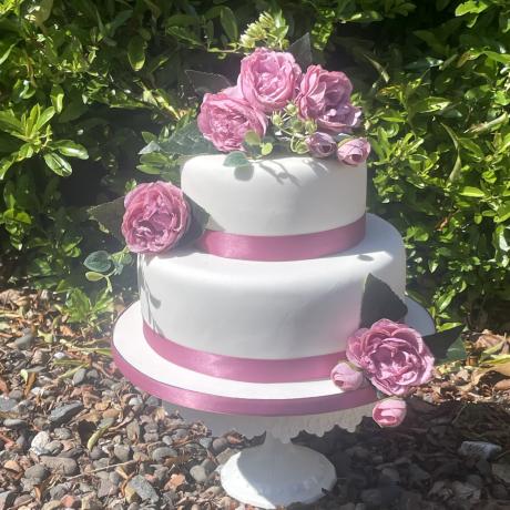 Dusky Pink Silk Peony Wedding Cake