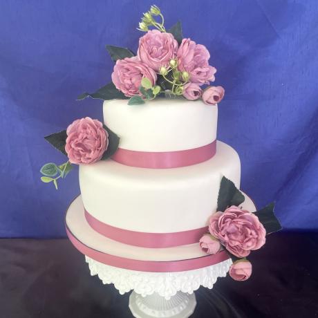 Dusky Pink Silk Peony Wedding Cake