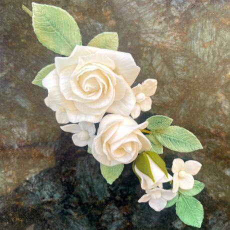 White Sugar Rose and Blossom Spray