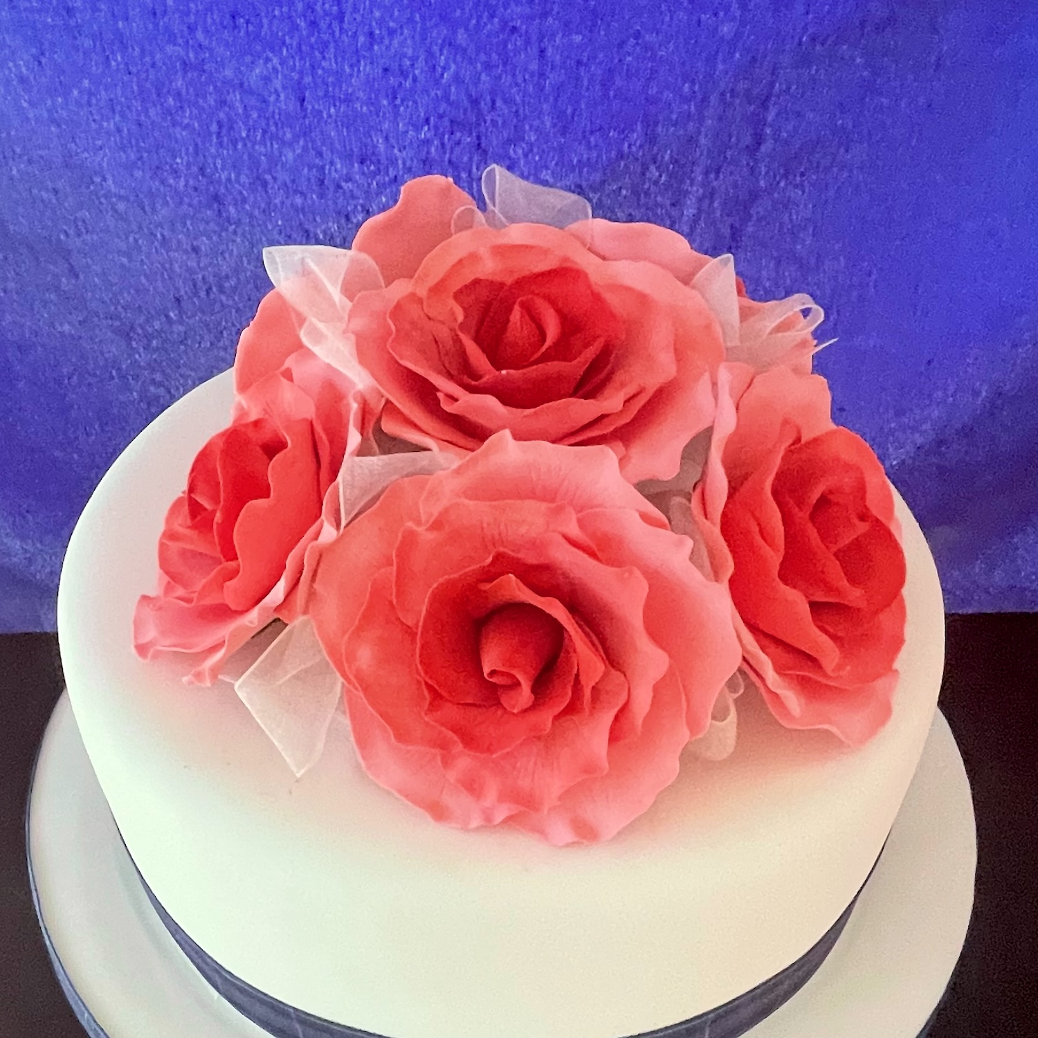Blush Pink Coral Red Rose Weddig Cake Topper