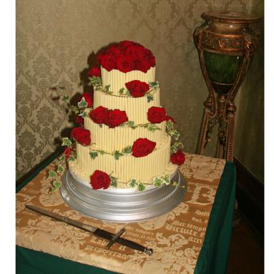 Chocolate Wedding Cake with Fresh Red Roses
