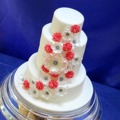 Wedding Cake with Sugar Carnations and Blossoms