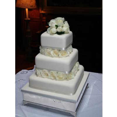 Three Tier Square Cake with Fresh Roses
