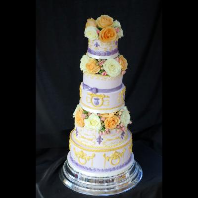 Five Tier Lilac and Gold themed Wedding Cake
