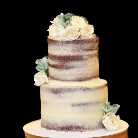 Ivory Rose two tier semi-naked wedding cake.