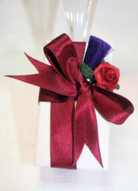Thistle & Rose Wedidng Favour with Burgundy Ribbon Trim