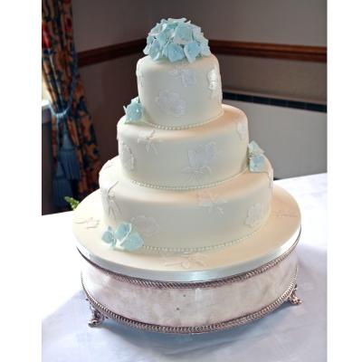 Wedding Cake with Lace Applique and Sugarcraft Hydranges