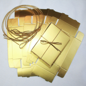 Gold Cake Boxes wih ribbon trim