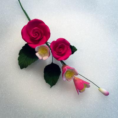 Cerise Rose and Apple Blossom Spray