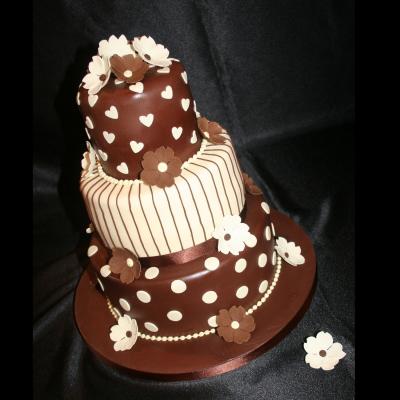 Chocolate Polka Dots and Hearts Wedding Cake