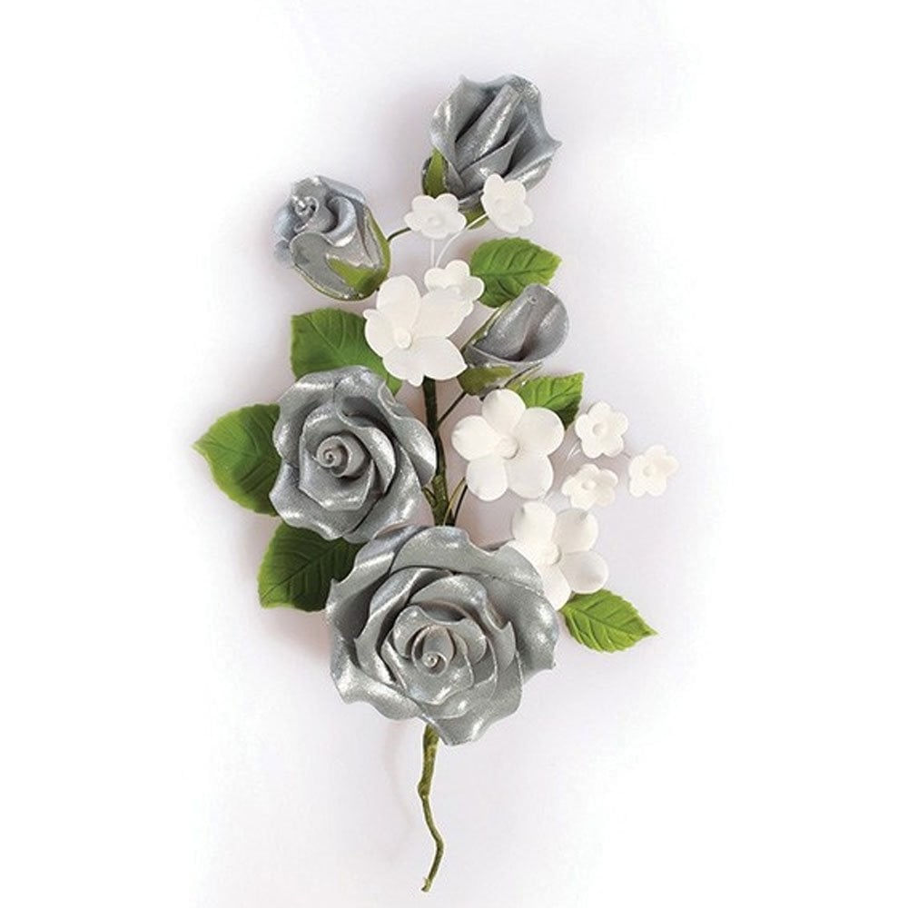 Silver Sugar Roses Cake Decoration