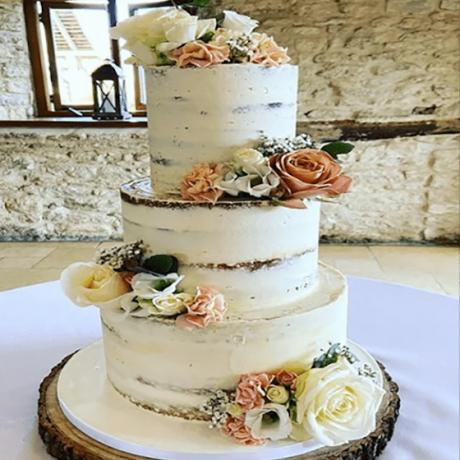 Semi-naked three tier wedding cake 