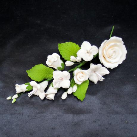 Ivory Rose and Dogwood Spray