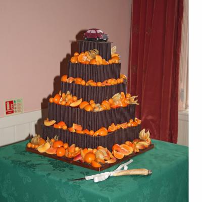 Chocolate Wedding Cake with Mini Cooper Cake Topper