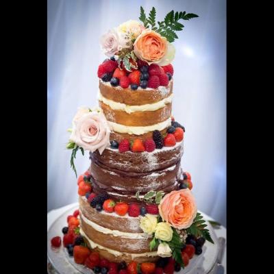 naItalian Creak, Red Velvet and Vanilla Naked Wedding Cake