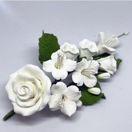 Bridal White Rose and Dogwood Spray