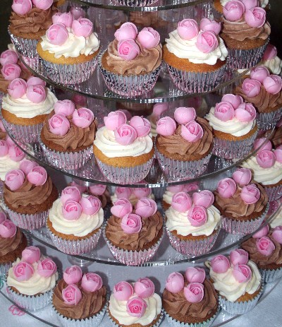 Cup Cakes decorated with Pink Wafer Roses