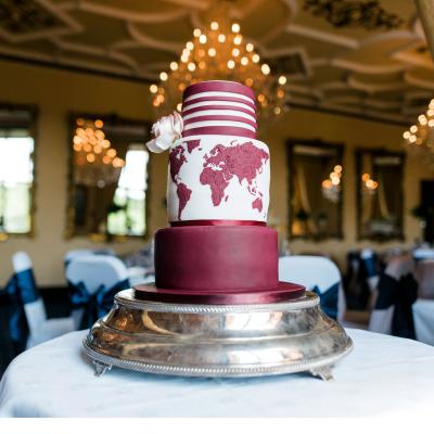 Burgundy themed Map Wedding Cake